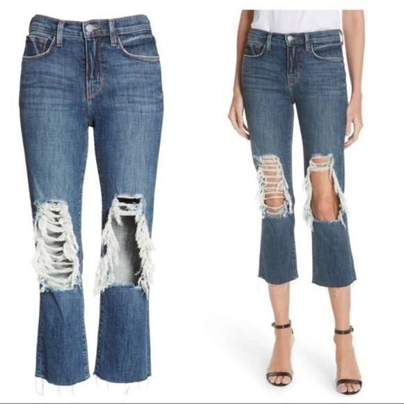 L’AGENCE Jordan Ripped Crop Bootcut Jeans 27 - Picture 1 of 10